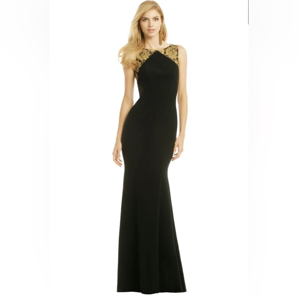 Theia black and gold sleeveless mermaid long gown - Picture 6 of 11